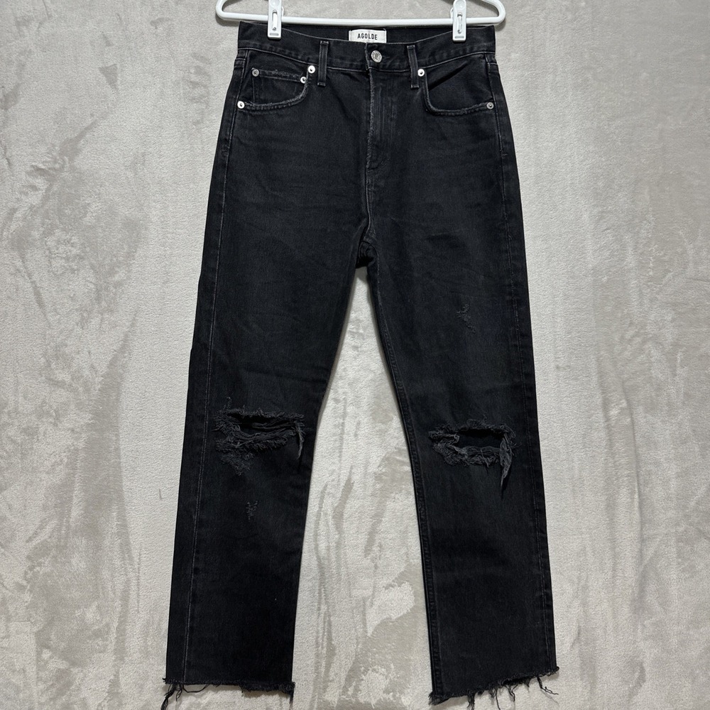 AGOLDE Cherie Jeans Women's Size 26 black High Rise Distressed Denim Made In USA